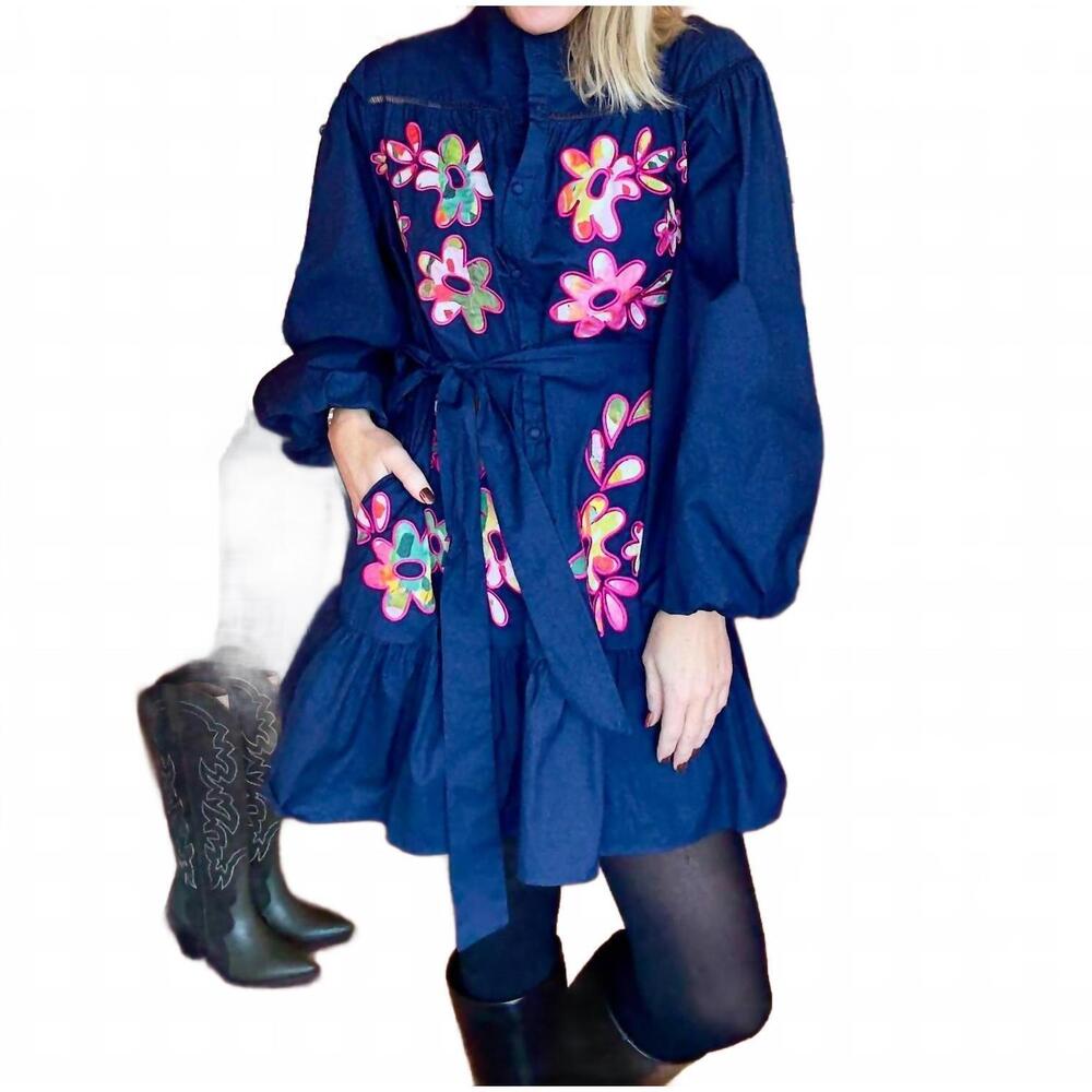 NEW STYLE USA lovely floral dress in navy blue